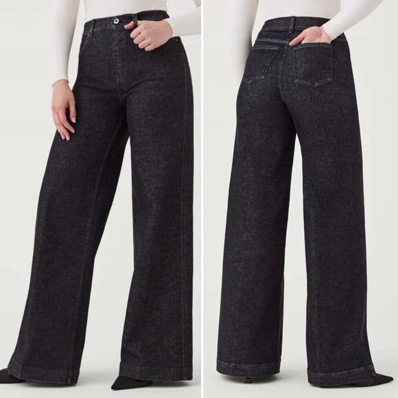 SPANX Denim - Spanx Wide Leg High Rise Jeans Charcoal Size Small